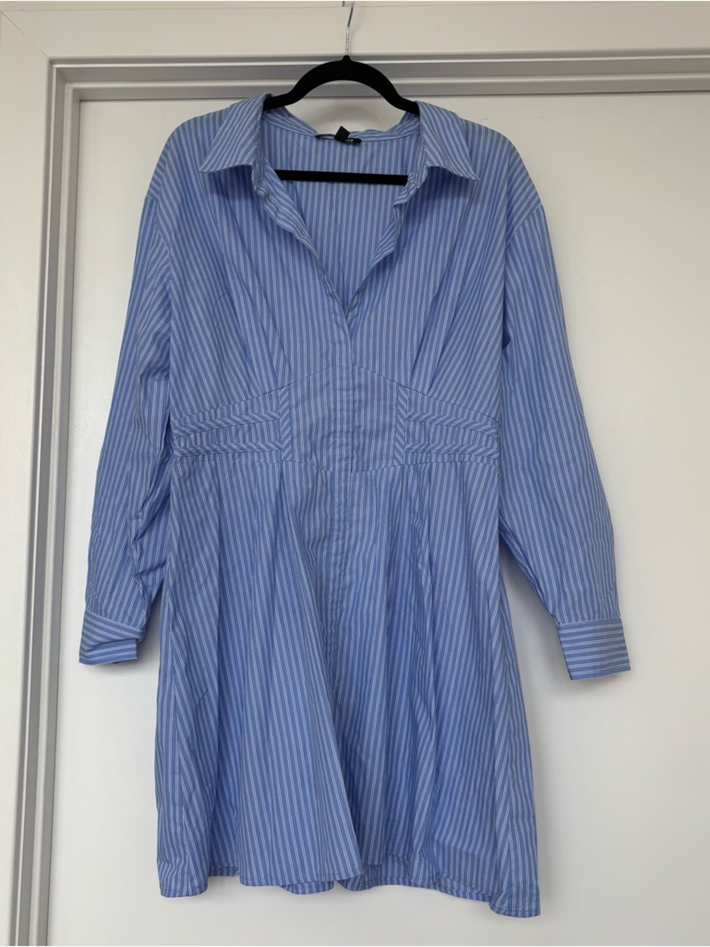 Steve Madden Light Blue and White Striped Long Sleeve Shirt Dress